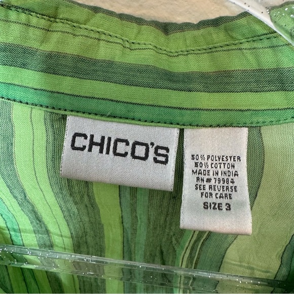 Chico's Vibrant Green Striped Shirt size 3 - Picture 4 of 10